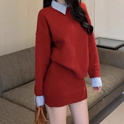 Damen modischer Strickpullover mit Hemdansatz und weitem Schnitt Drune