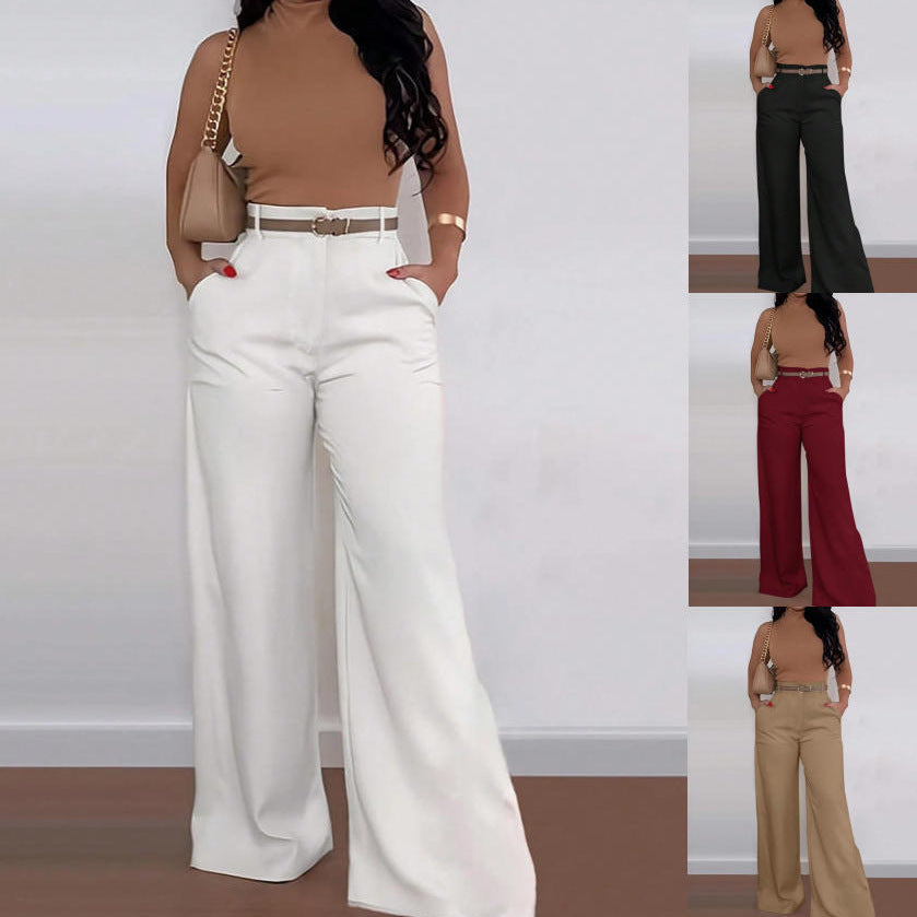 Damen Weitgeschnittene Elegante Anzughose mit Gürtel Drune