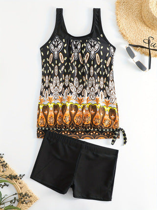 Damen Tankini-Set mit buntem Muster und bequemen Badeshorts Drune