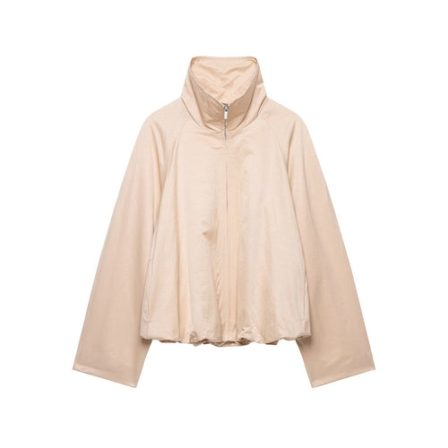 Damen Kurzes Satin-Finish Cape‑Blouson mit weitem Raglanärmel und hohem Stehkragen Drune