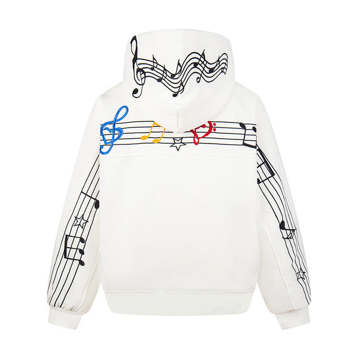 Damen Oversize Kapuzenpullover mit musikalischer Notenstickerei und geripptem Saum Drune