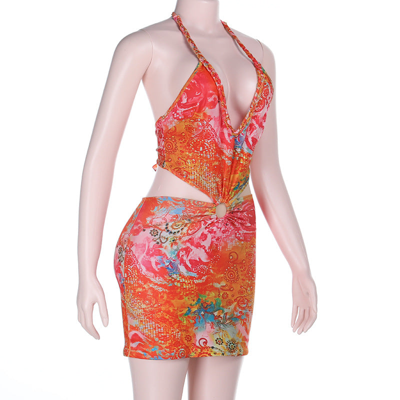 Damen verspieltes Minikleid mit floralem Design und verstellbaren Trägern Drune