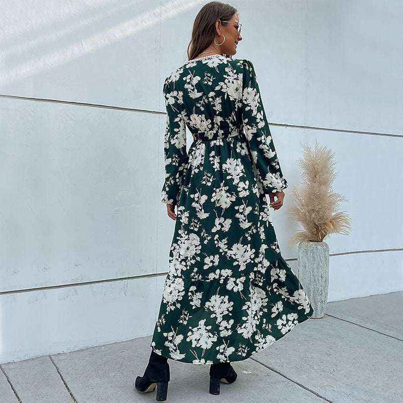 Damen Wickel-Midikleid im Boho-Stil mit Spitzenpasse, Häkel-Taillenband & seitlichem Beinschlitz Drune