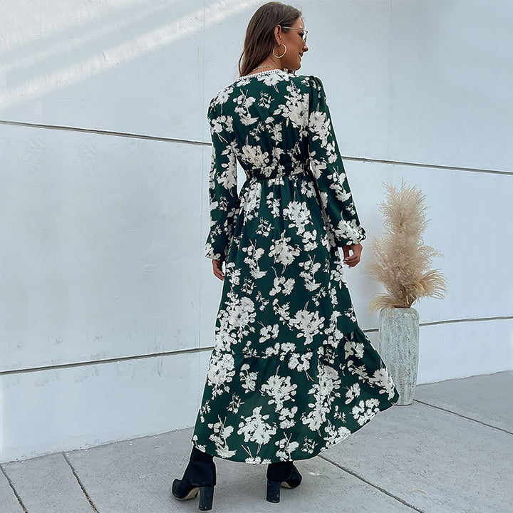 Damen Wickel-Midikleid im Boho-Stil mit Spitzenpasse, Häkel-Taillenband & seitlichem Beinschlitz Drune