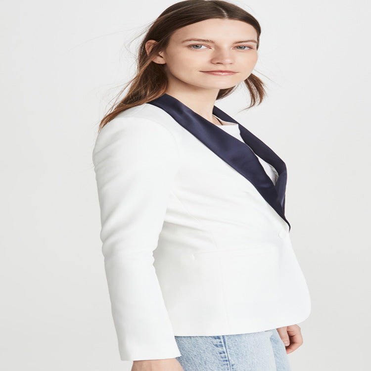 Damen Taillierter Smoking‑Blazer mit satiniertem Schalkragen und Ein‑Knopf‑Front Drune