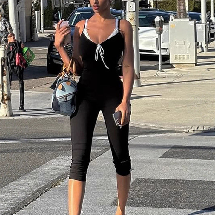Damen bodenlanger Jumpsuit mit zarten Rüschendetails und verstellbaren Trägern Drune