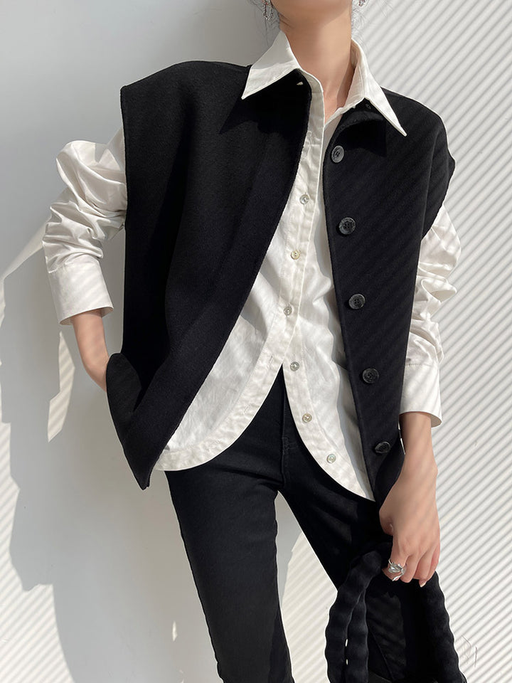Damen Oversize-Weste mit Stehkragen, kastiger Silhouette und Knopfleiste Drune