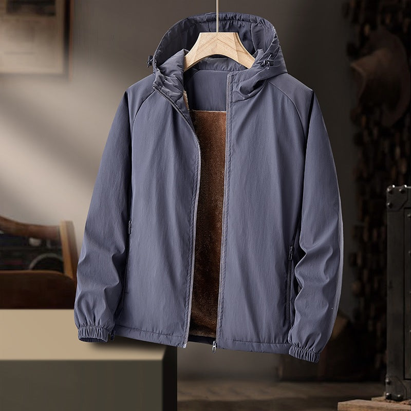 Herren Leichte Kapuzen-Übergangsjacke mit Teddyfutter & windabweisender Hülle Drune