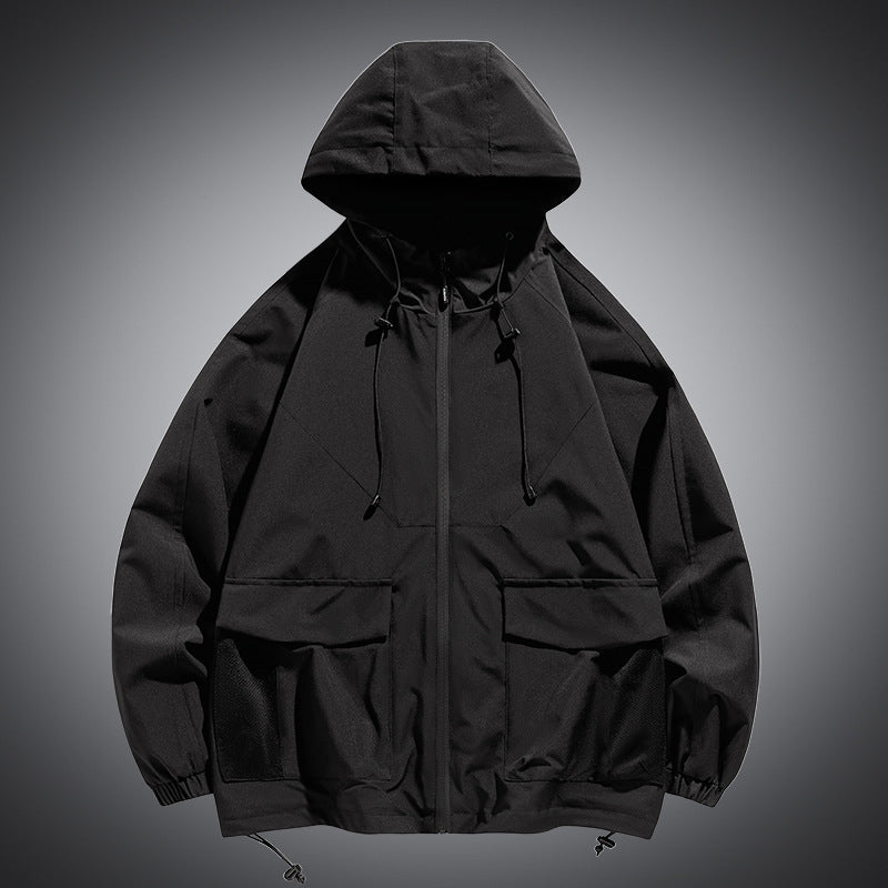 Herren Oversize Kapuzen-Windbreaker mit Multi‑Taschen, Mesh‑Einsätzen und Kordelzug Drune