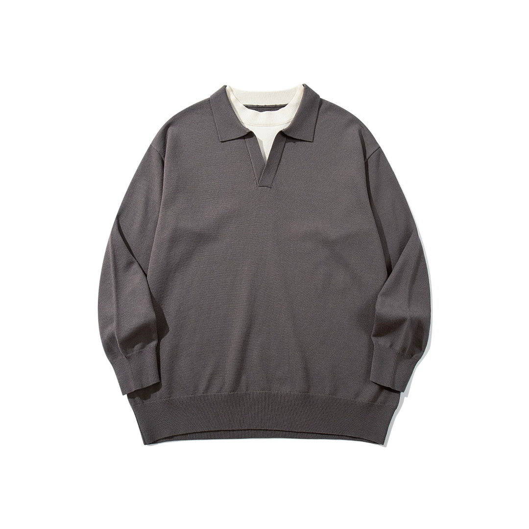 Unisex Feinstrick-Polo mit V‑Ausschnitt‑Cutout und integriertem Rollkragen-Layer Drune