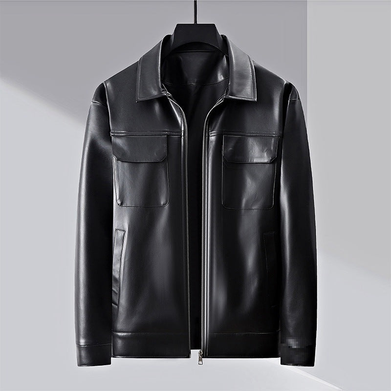 Herren minimalistische Lederimitatjacke mit durchgehendem Reißverschluss und aufgesetzten Brusttaschen Drune