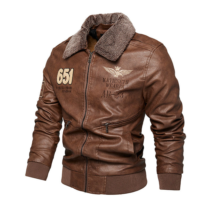 Herren Robuste Lederjacke mit abnehmbarem Teddykragen Drune