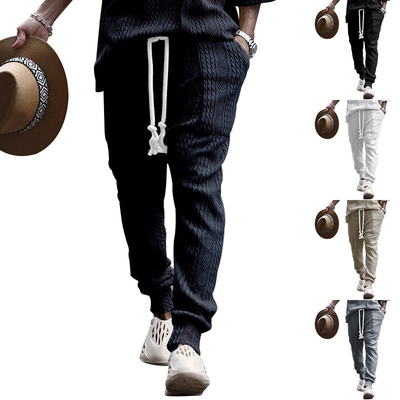 Herren Strukturierte Strick-Jogginghose mit Kordelzug, Zierkordel & elastischen Knöchelbündchen Drune