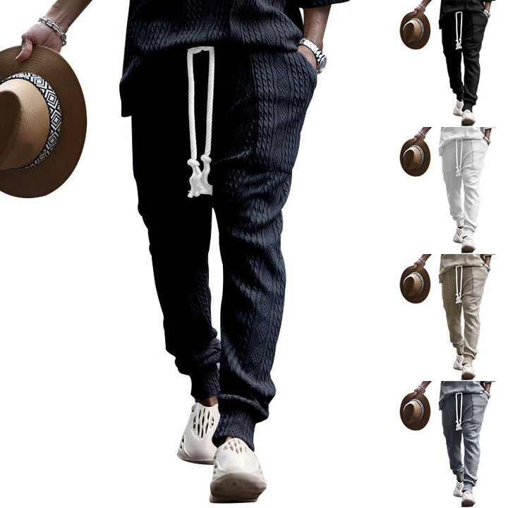 Herren Strukturierte Strick-Jogginghose mit Kordelzug, Zierkordel & elastischen Knöchelbündchen Drune