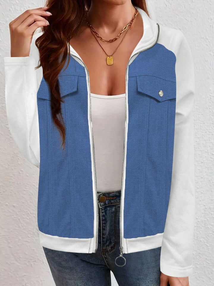 Damen Denim-Mix Blousonjacke mit Reißverschluss und Brusttaschen Drune
