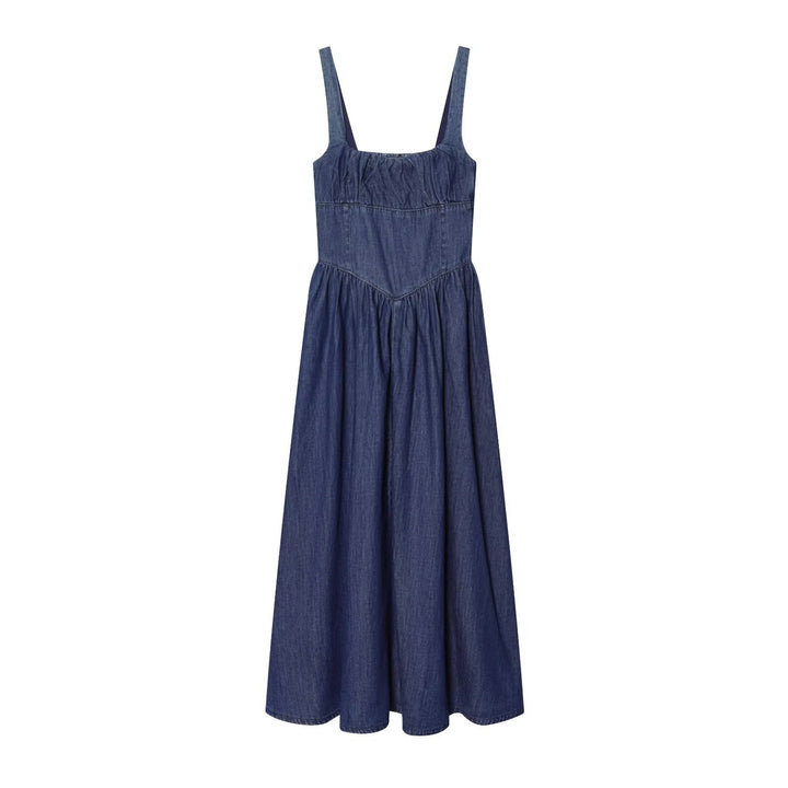 Damen Jeans Maxikleid mit romantischem Schnitt und Rüschendetails Drune