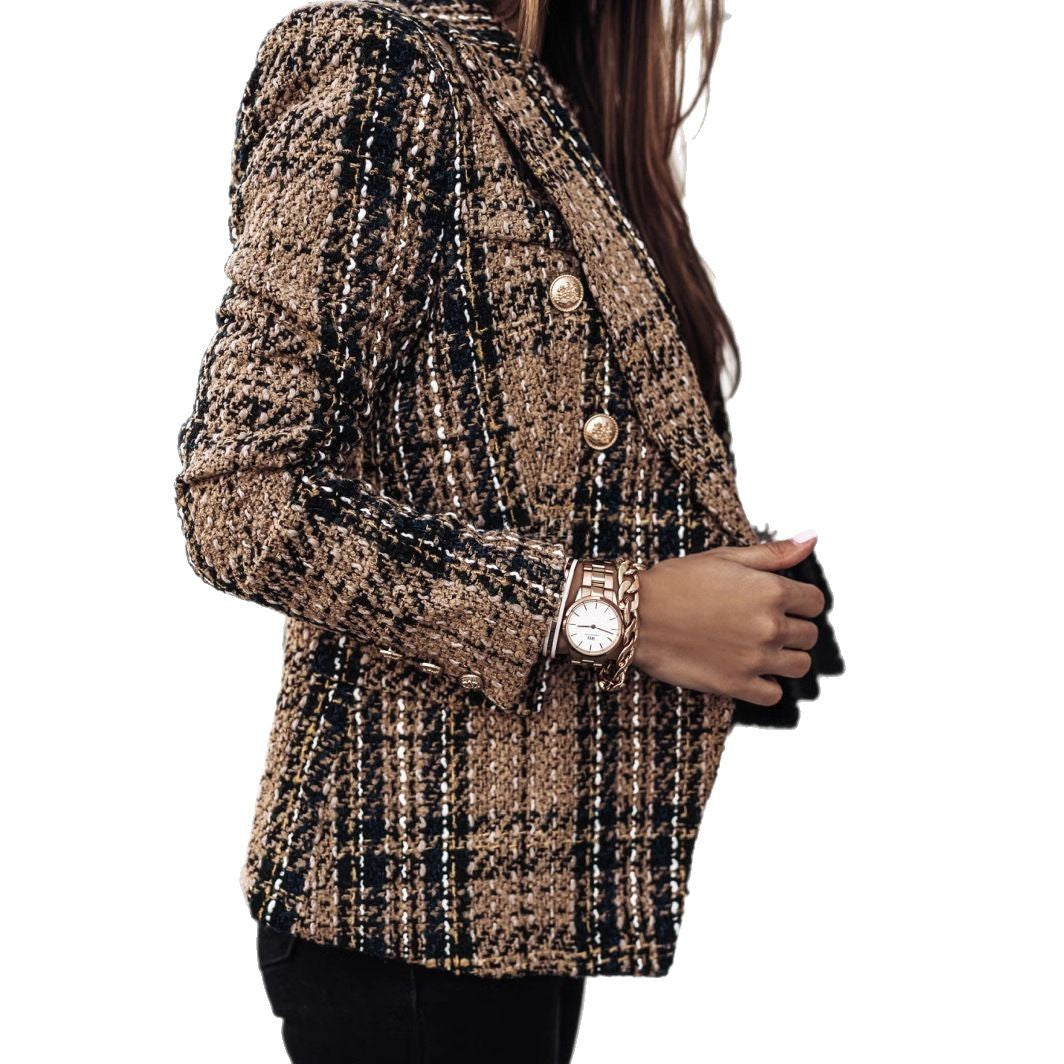 Damen Modischer Tweed-Blazer mit doppelter Knopfleiste und strukturiertem Gewebe Drune