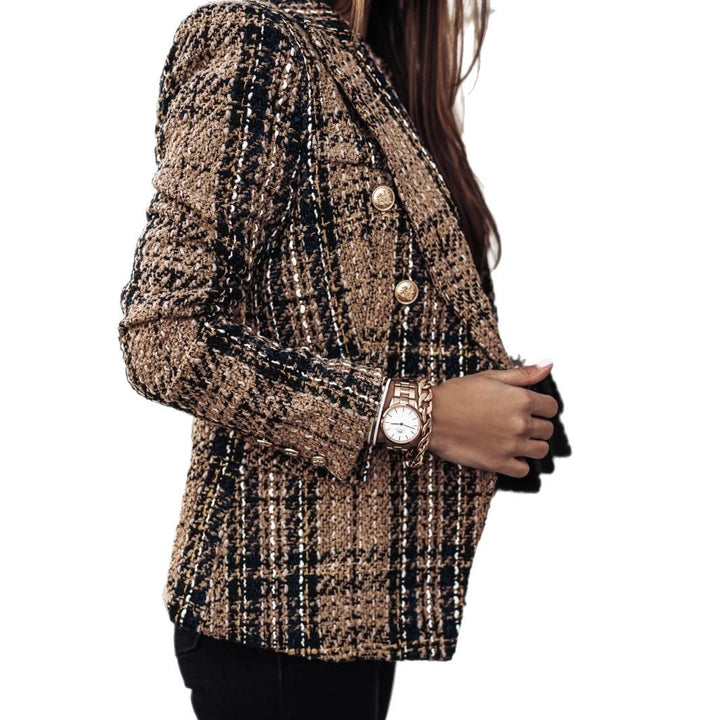 Damen Modischer Tweed-Blazer mit doppelter Knopfleiste und strukturiertem Gewebe Drune