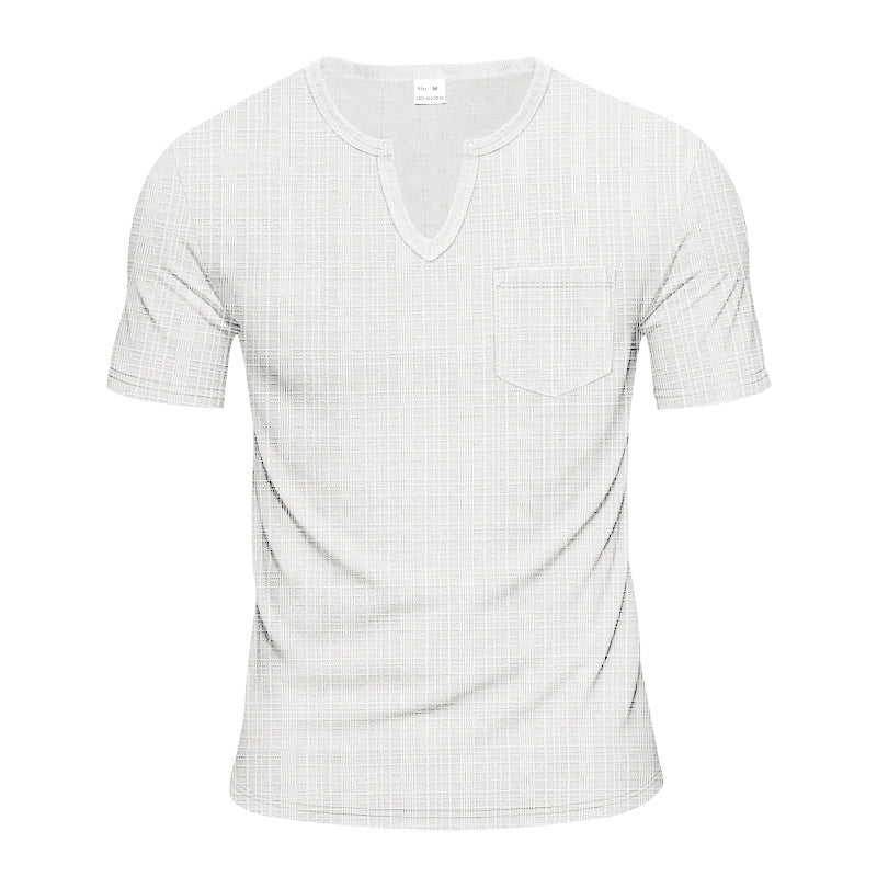 Herren Kurzarm V-Ausschnitt T-Shirt mit Brusttasche Drune