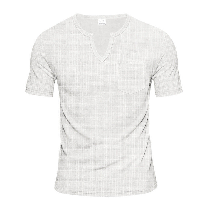 Herren Kurzarm V-Ausschnitt T-Shirt mit Brusttasche Drune