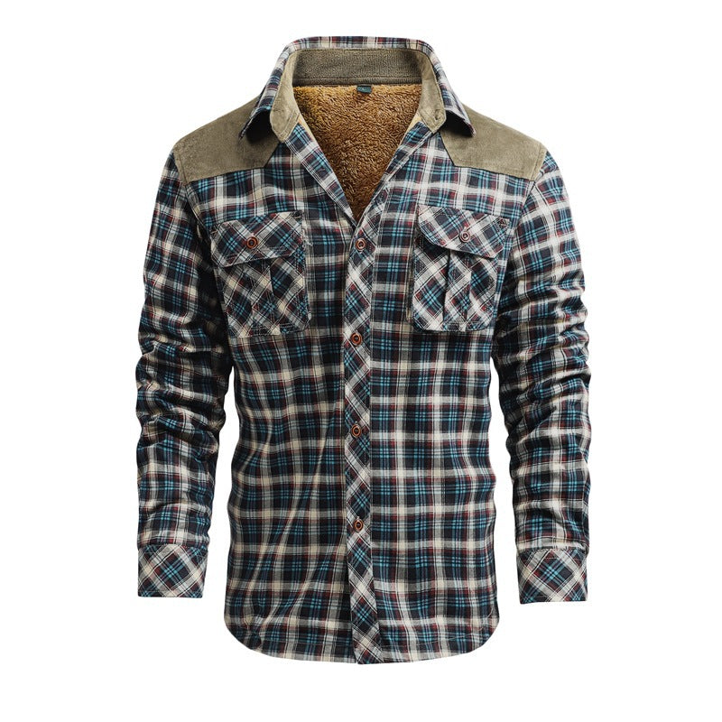 Herren Modische Flanellhemdjacke mit Teddyfutter und Schulterpatten Drune
