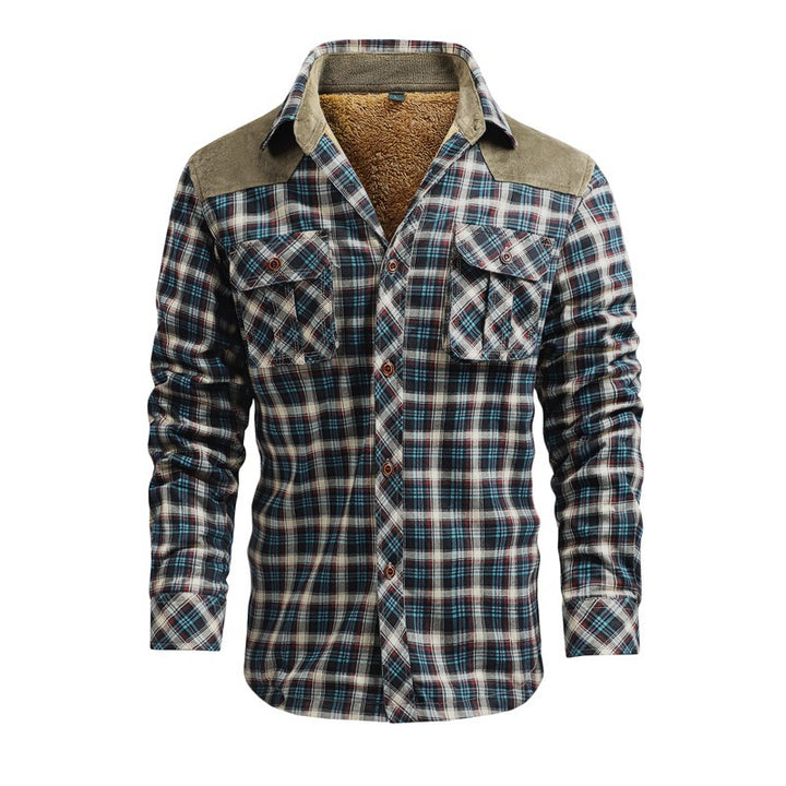 Herren Modische Flanellhemdjacke mit Teddyfutter und Schulterpatten Drune