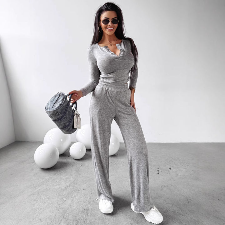 Damen Bequemes Lounge-Set mit Knopfleiste Drune