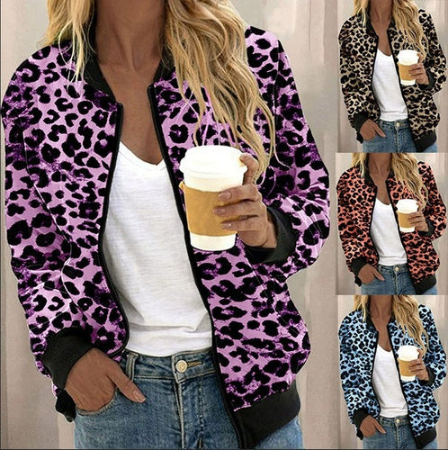Damen sportliche Leopardenmuster Bomberjacke Drune