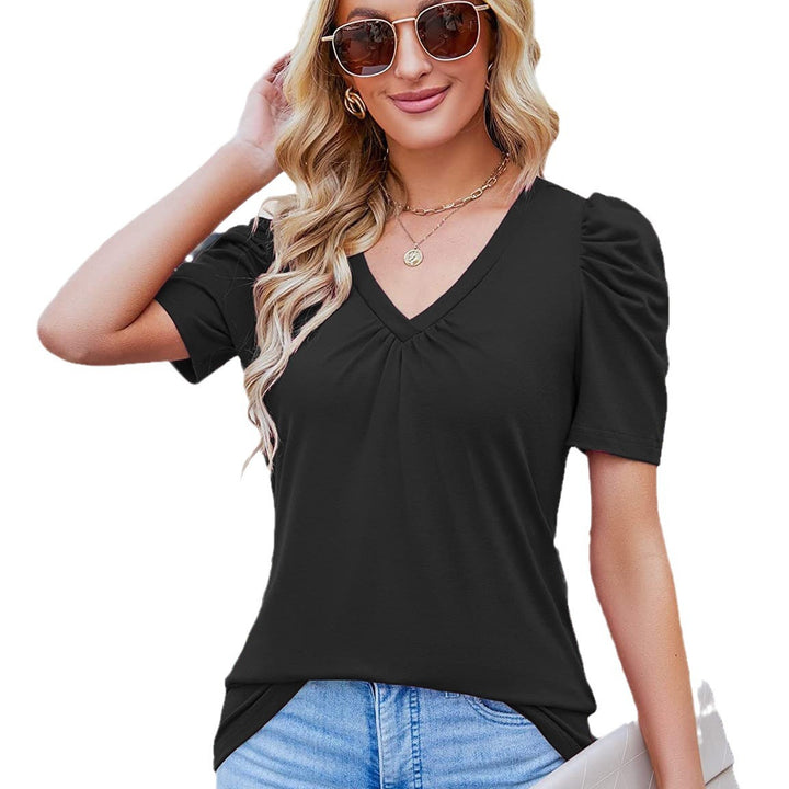 Damen V-Ausschnitt T-Shirt mit Puffärmeln Drune