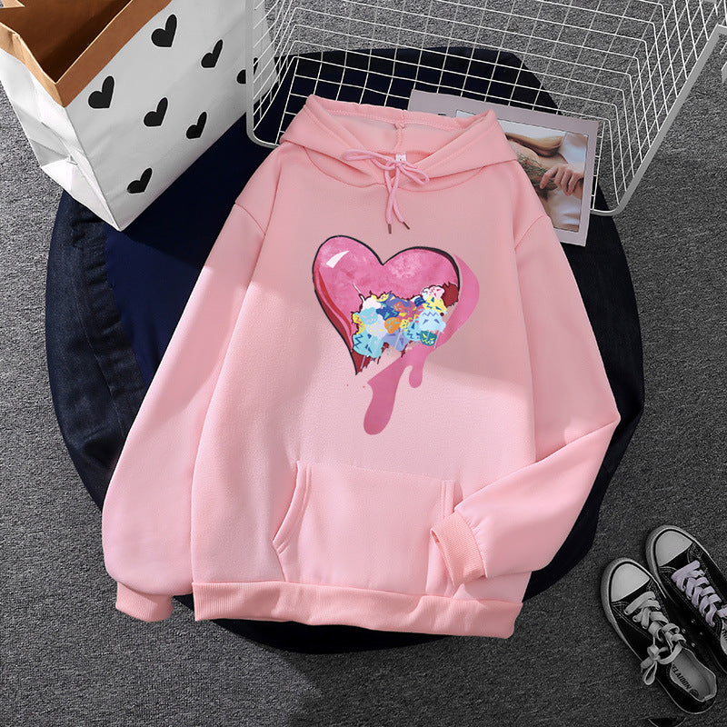 Damen nan Kapuzenpullover mit künstlerischem Aquarell‑Federmotiv, Oversize‑Schnitt und Kängurutasche Drune
