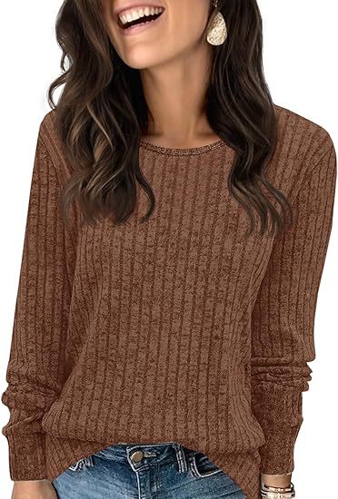 Damen Strukturierter Rippstrick-Pullover mit Rundhalsausschnitt, legerer Silhouette und weichen Bündchen Drune