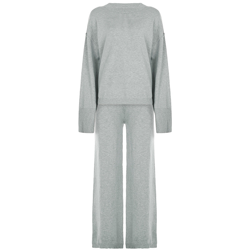Damen nan kaschmirähnliches Strick-Lounge-Set mit Oversize-Pullover und weiten Palazzo-Hosen Drune