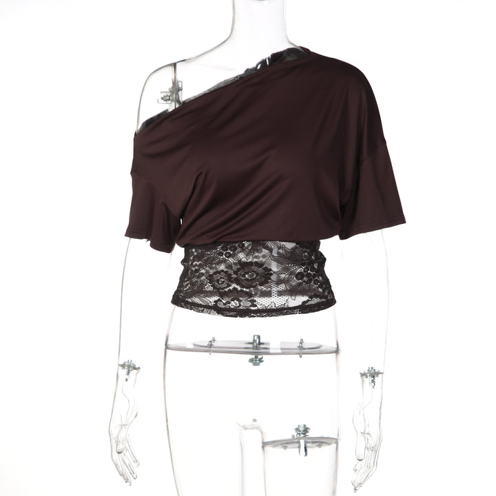 Damen Off-Shoulder Bluse mit Spitzenbund Drune