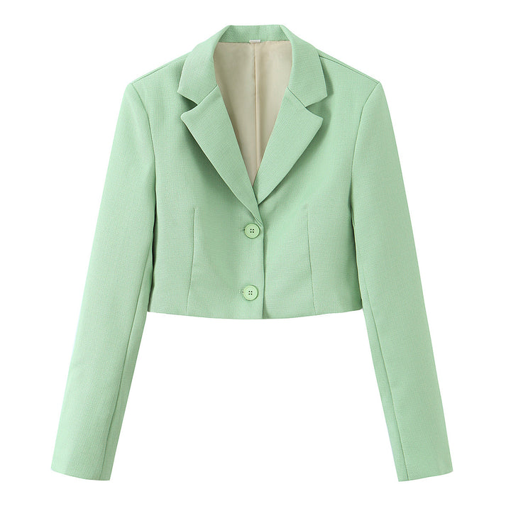 Damen nan taillierter Cropped-Kurzblazer mit Reverskragen und Zwei-Knopf-Front Drune