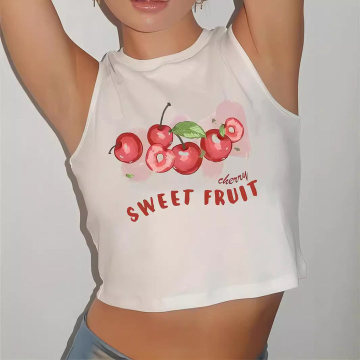 Damen Crop-Top mit modernem Grafikdruck und trendiger Schnalle Drune