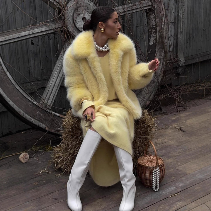 Damen Kunstpelzjacke mit voluminösen Ärmeln Drune