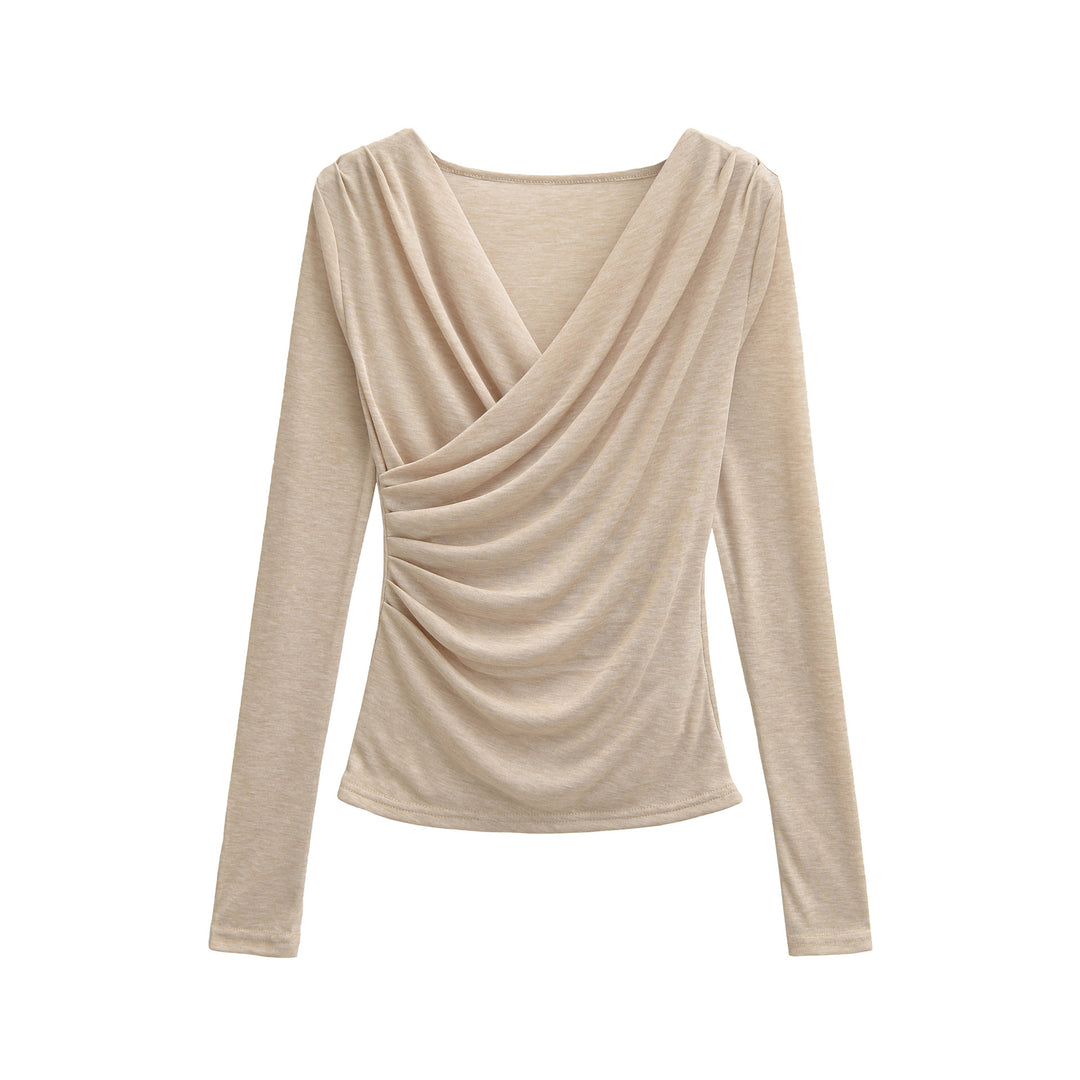 Damen Drapiertes Longsleeve mit V-Ausschnitt und seitlicher Raffung Drune