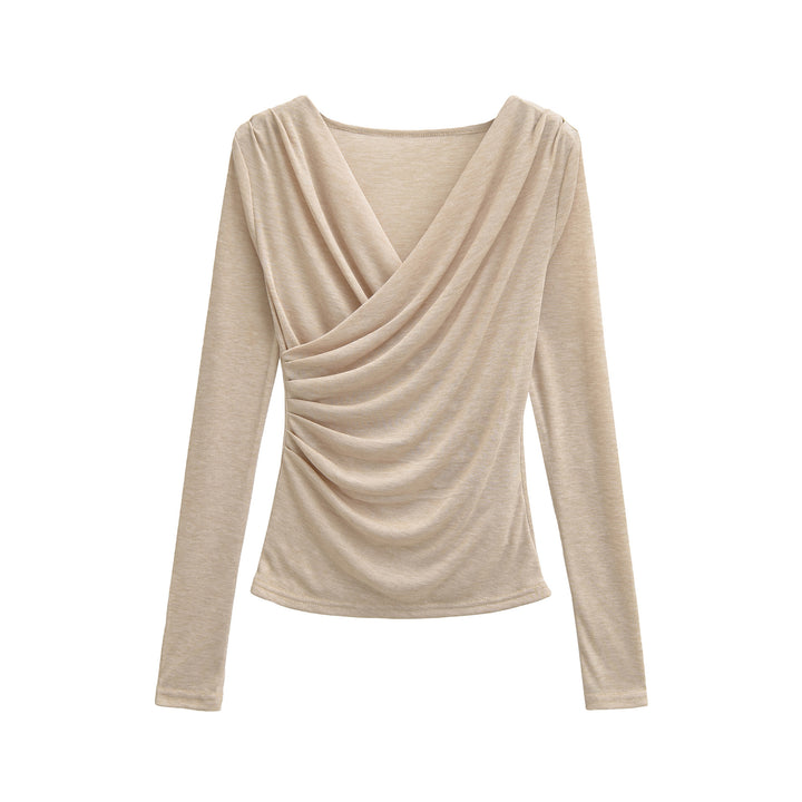 Damen Drapiertes Longsleeve mit V-Ausschnitt und seitlicher Raffung Drune