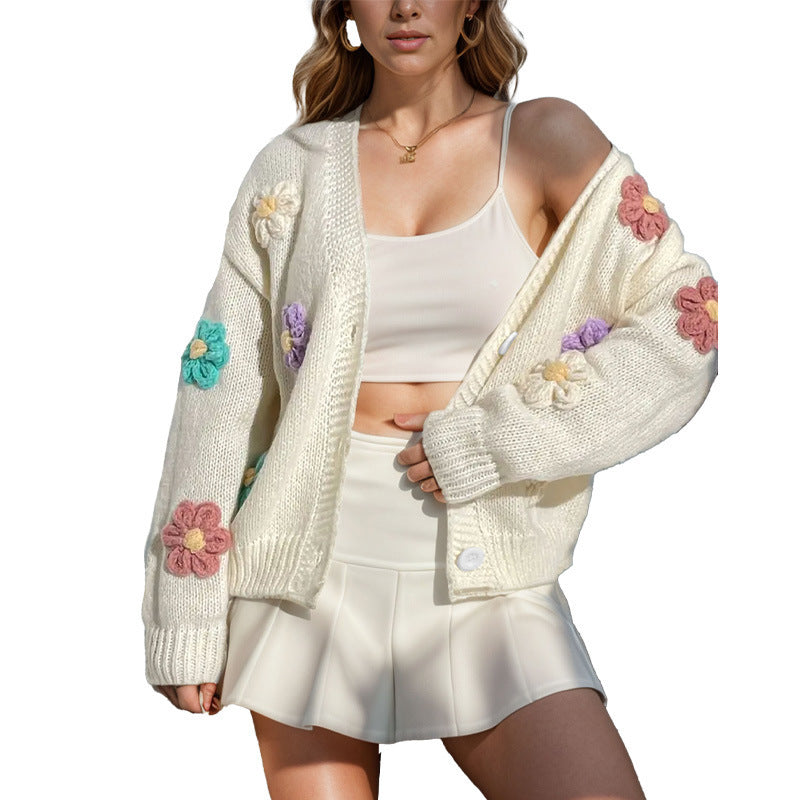 Damen Strickjacke mit floralen Applikationen Drune