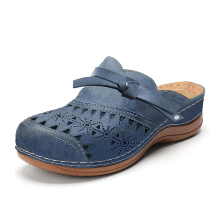 Damen Bequeme Perforierte Clog-Mules mit Knotenriemen und ergonomischem Komfortfußbett Drune