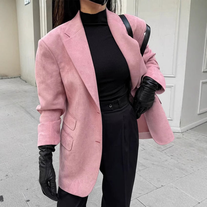 Damen Eleganter Oversized Blazer aus feinem Wildlederimitat Drune