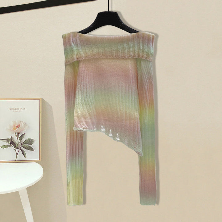 Damen modischer asymmetrischer Pullover mit Off-Shoulder-Ausschnitt und Rippenstruktur Drune