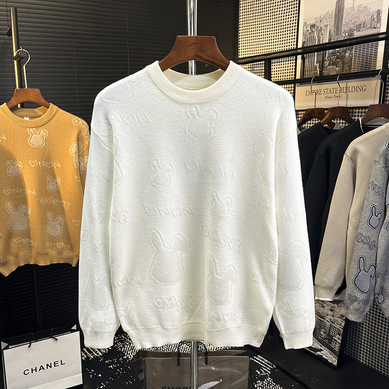 Unisex Feinstrick-Pullover mit dezentem Jacquard-Hasenrelief und Rundhalsausschnitt Drune