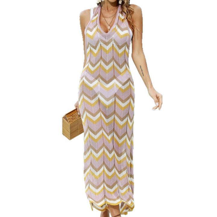 Damen Häkel-Maxikleid mit Chevron-Muster Drune