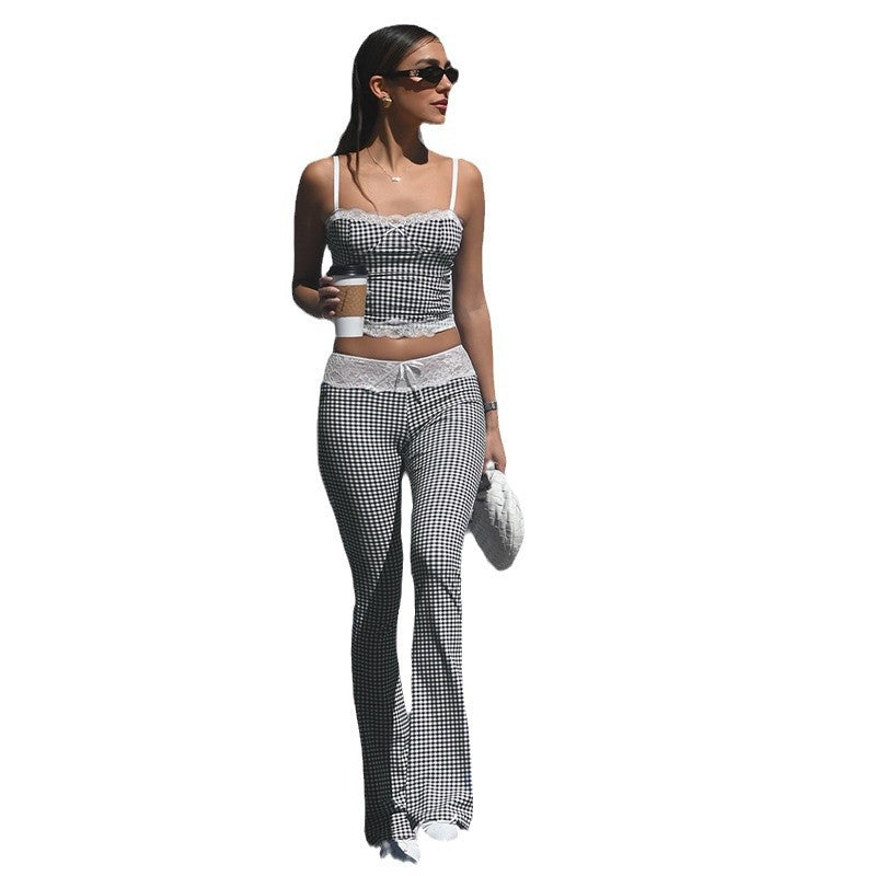 Damen Spitzen-Bustier mit Karo-Design und verstellbaren Trägern Drune