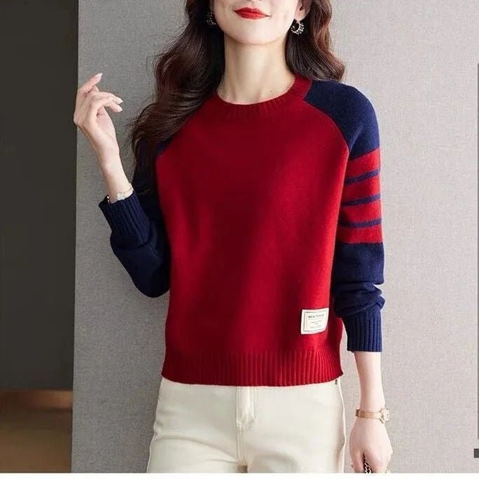 Damen Ringel-Pullover mit modischen Raglanärmeln Drune