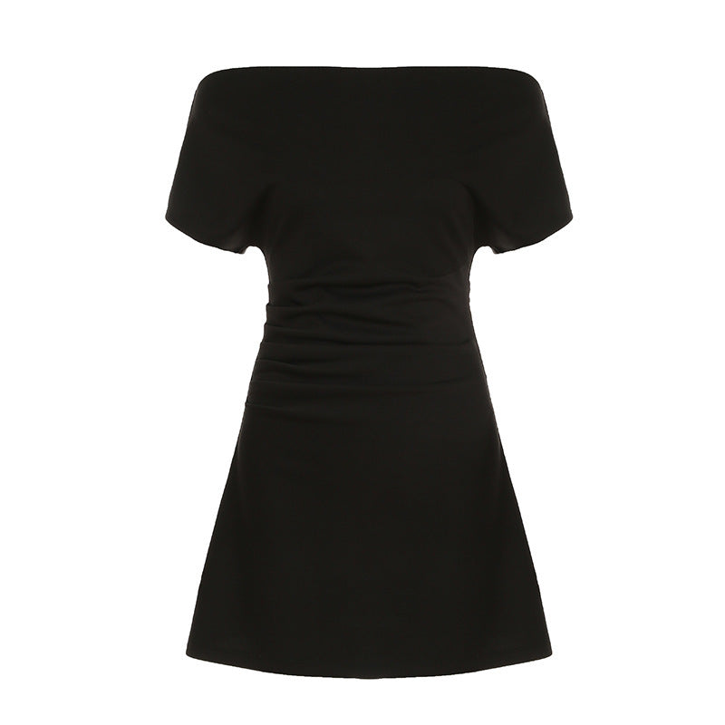 Damen Elegantes Kleid mit asymmetrischem Ausschnitt und Raffung Drune