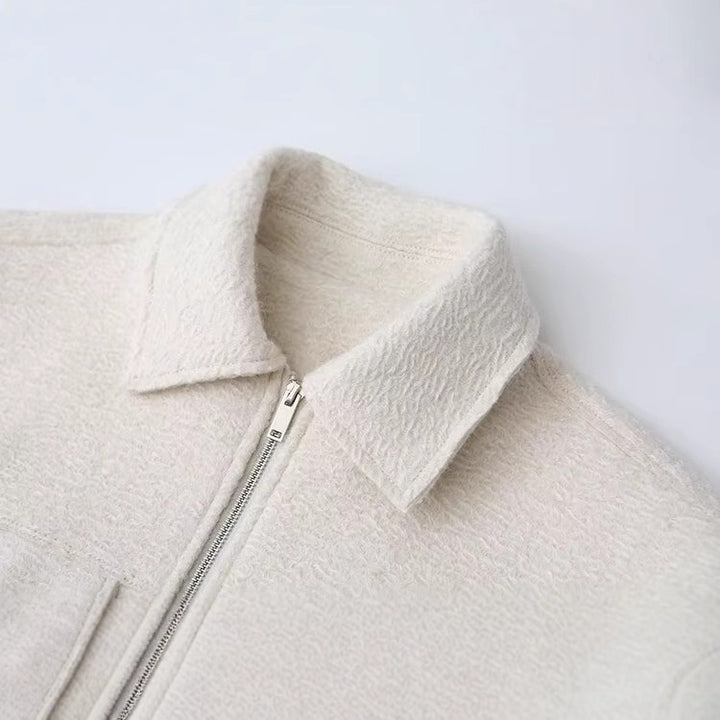 Damen Cropped-Hemdjacke aus Bouclé mit Boxy-Schnitt und Fronttaschen Drune