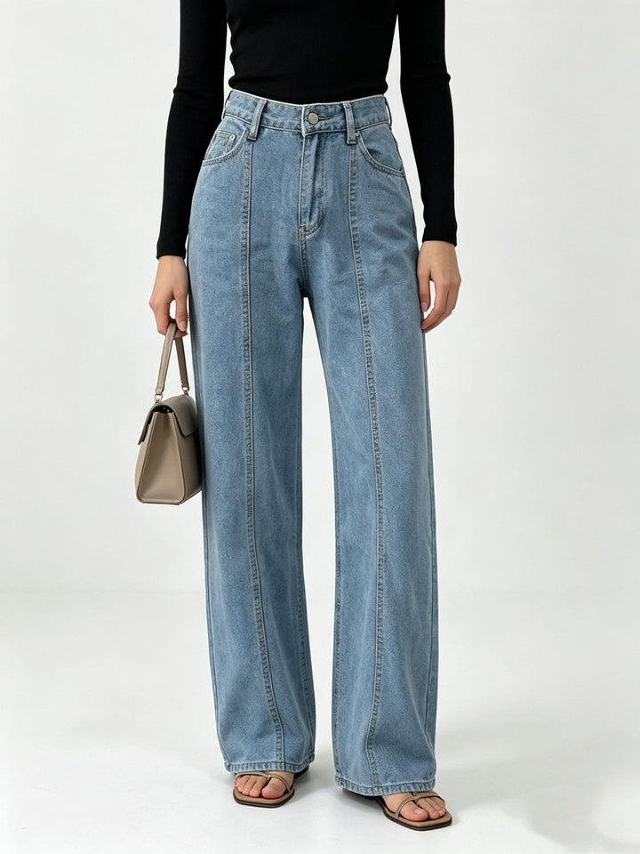 Damen nan hochtaillierte Jeans mit vertikaler Nahtpasse und weitem Bein Drune