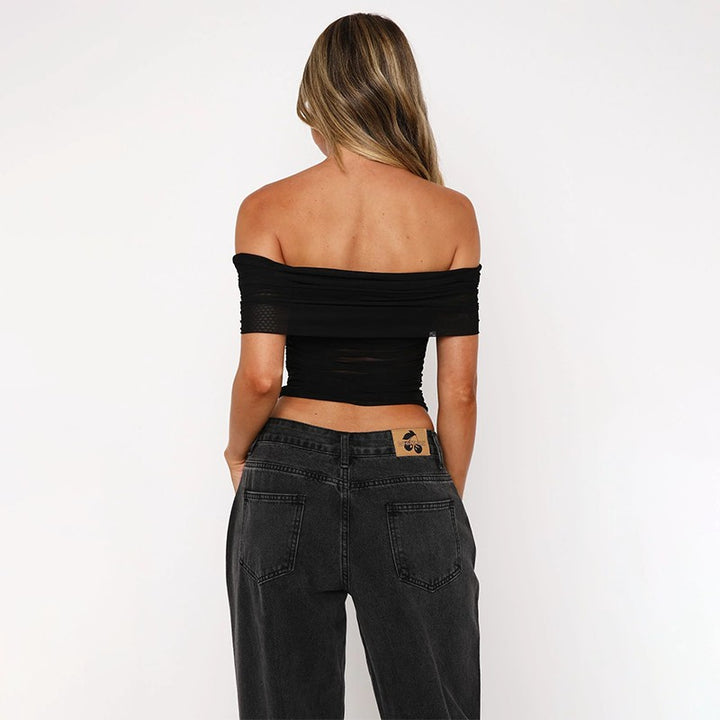 Damen Off-Shoulder Crop-Top mit Raffungen Drune